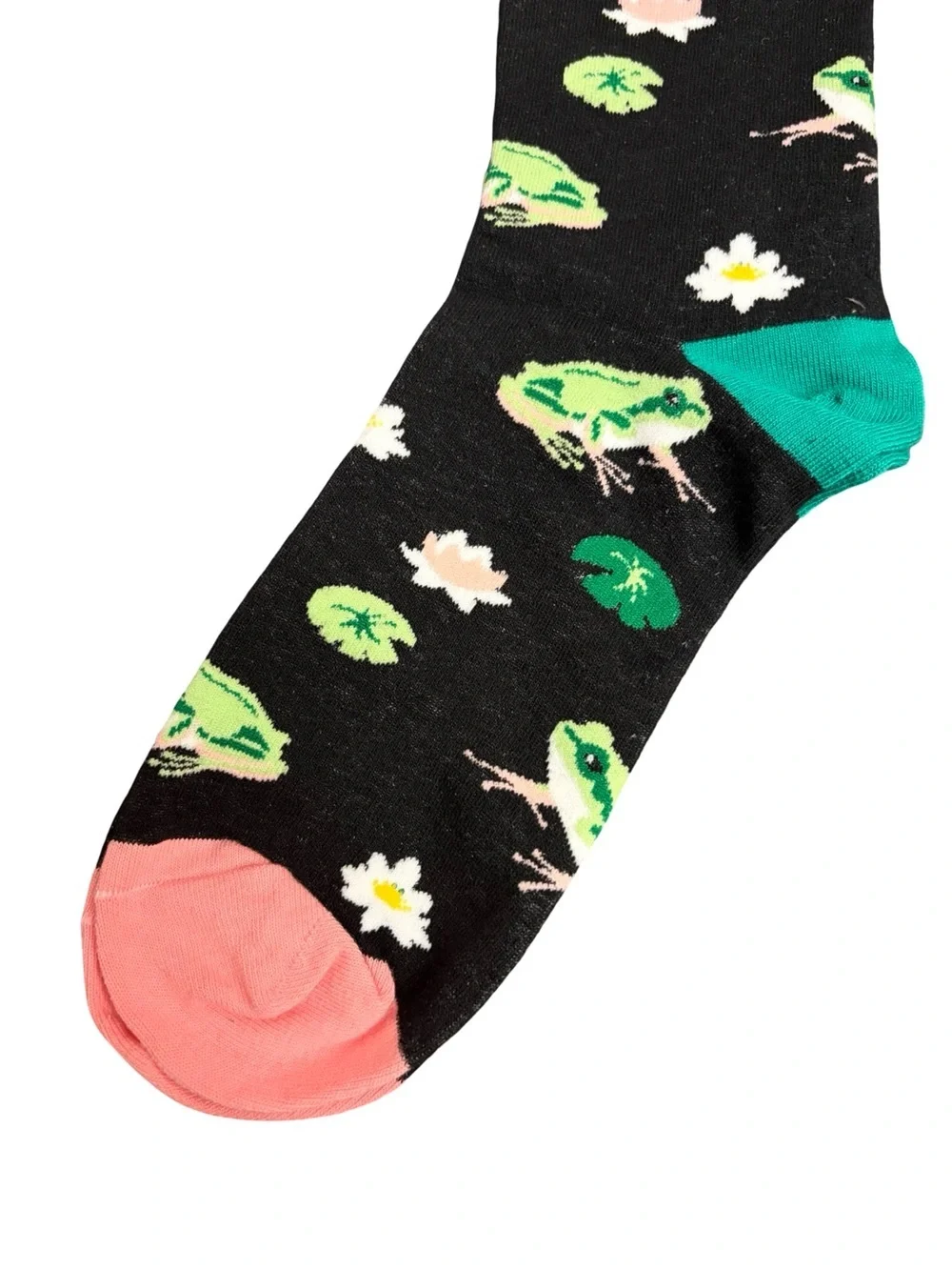 Black Green Frog Novelty Crew Socks Women's Size 8-12